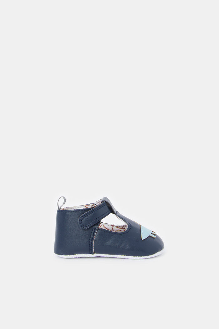 Redtag-Navy-Dinosaur-Pram-Shoe-Category:Shoes,-Colour:Navy,-Deals:New-In,-Filter:Baby-Footwear-(0-to-18-Mths),-NBF-Shoes,-New-In-NBF-FOO,-Non-Sale,-ProductType:Pumps,-Section:Boys-(0-to-14Yrs),-W23O-Baby-0 to 18 Months