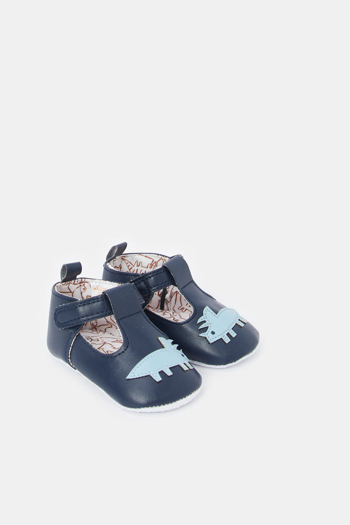 Redtag-Navy-Dinosaur-Pram-Shoe-Category:Shoes,-Colour:Navy,-Deals:New-In,-Filter:Baby-Footwear-(0-to-18-Mths),-NBF-Shoes,-New-In-NBF-FOO,-Non-Sale,-ProductType:Pumps,-Section:Boys-(0-to-14Yrs),-W23O-Baby-0 to 18 Months