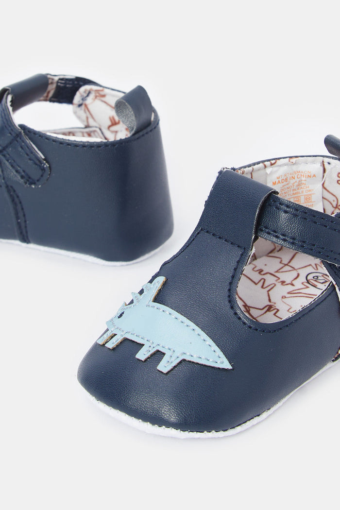 Redtag-Navy-Dinosaur-Pram-Shoe-Category:Shoes,-Colour:Navy,-Deals:New-In,-Filter:Baby-Footwear-(0-to-18-Mths),-NBF-Shoes,-New-In-NBF-FOO,-Non-Sale,-ProductType:Pumps,-Section:Boys-(0-to-14Yrs),-W23O-Baby-0 to 18 Months