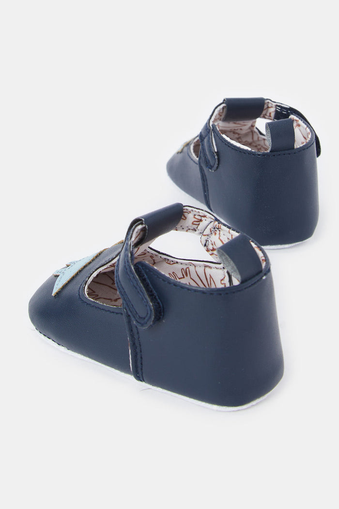 Redtag-Navy-Dinosaur-Pram-Shoe-Category:Shoes,-Colour:Navy,-Deals:New-In,-Filter:Baby-Footwear-(0-to-18-Mths),-NBF-Shoes,-New-In-NBF-FOO,-Non-Sale,-ProductType:Pumps,-Section:Boys-(0-to-14Yrs),-W23O-Baby-0 to 18 Months