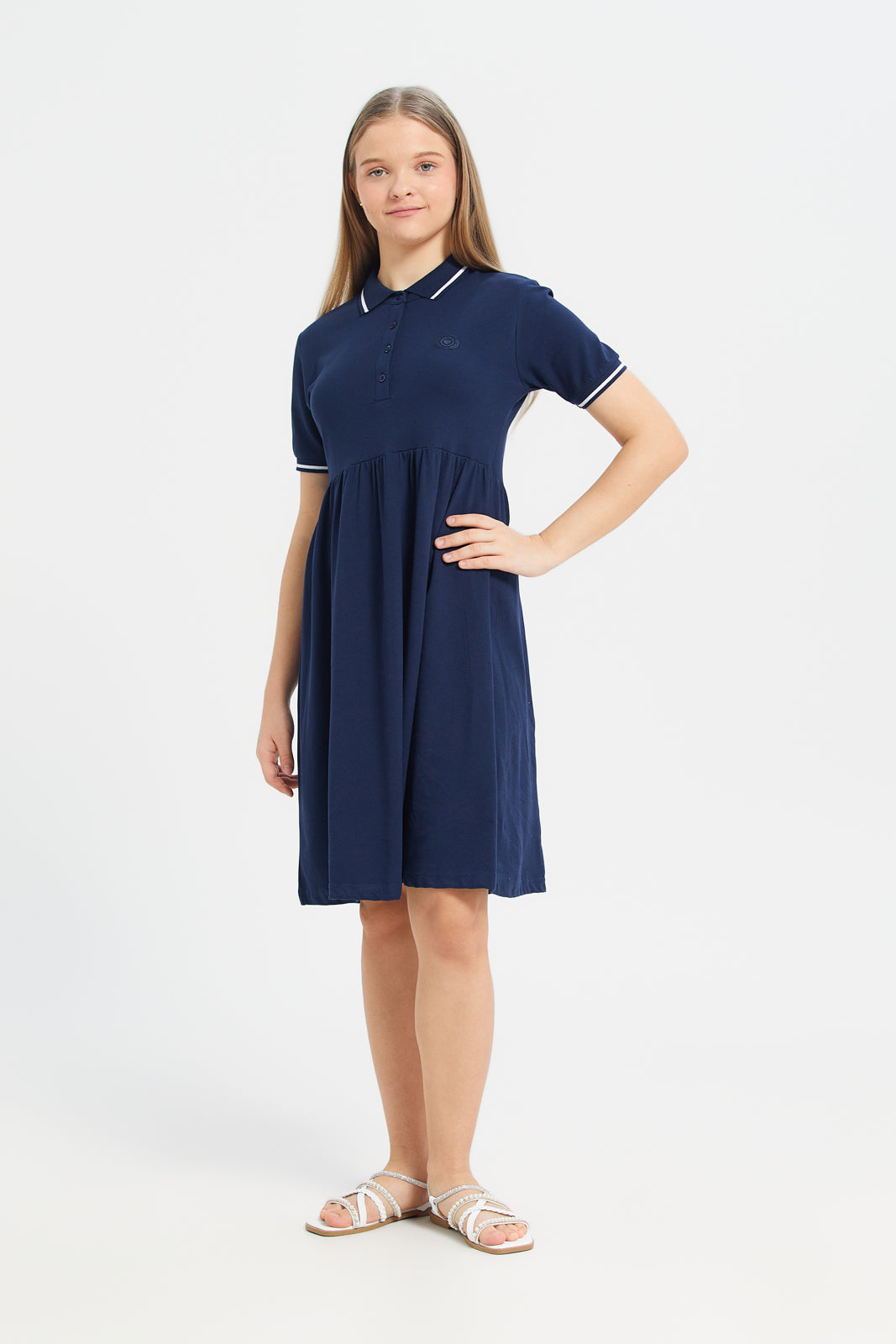 Buy Girls Navy Collar Plain Short Sleeve Dress 129282117 in UAE | REDTAG